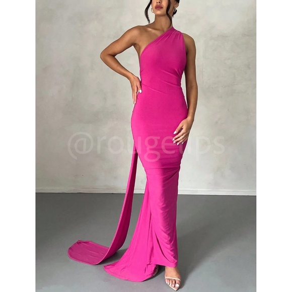 Hot Pink Maxi Long Sheath Dress Open Back, Backless - Picture 2 of 6